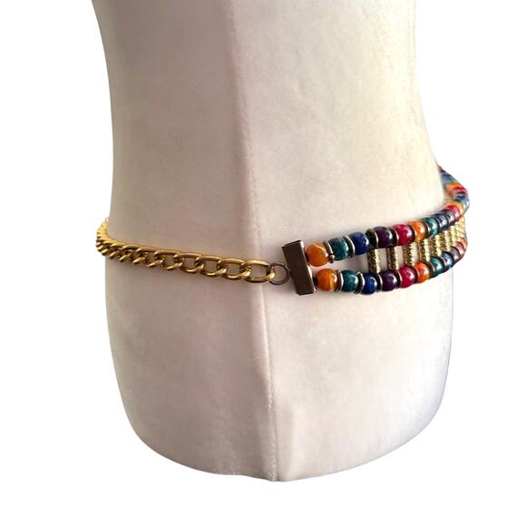 Unique Vintage Muli Color Beaded Belt With Gold Tone Hardware - Picture 6 of 7
